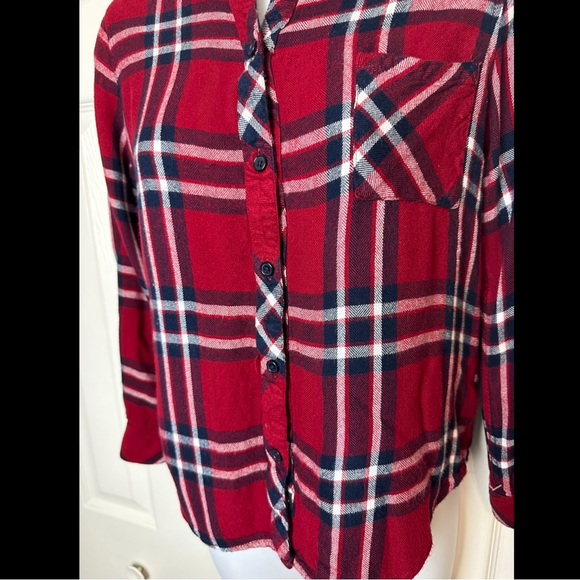 RAILS Hunter Plaid Button Down Shirt Top Blouse Carmine Red White Navy Blue - Picture 5 of 13